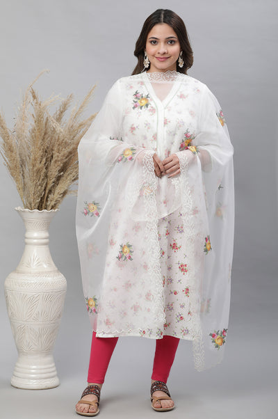 White Embroidered Nylon Organza Dupatta