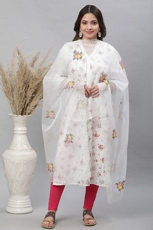 White Embroidered Nylon Organza Dupatta