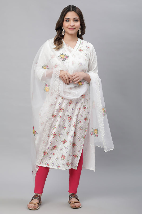 White Embroidered Nylon Organza Dupatta