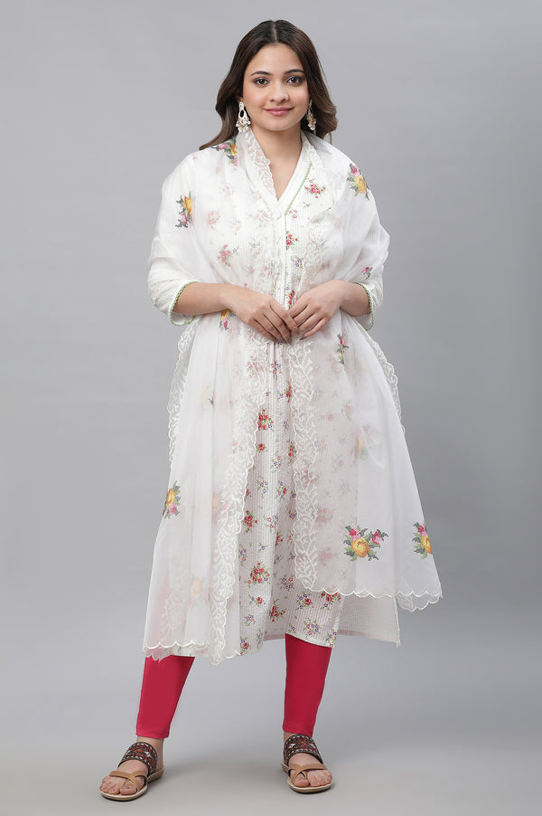 White Embroidered Nylon Organza Dupatta