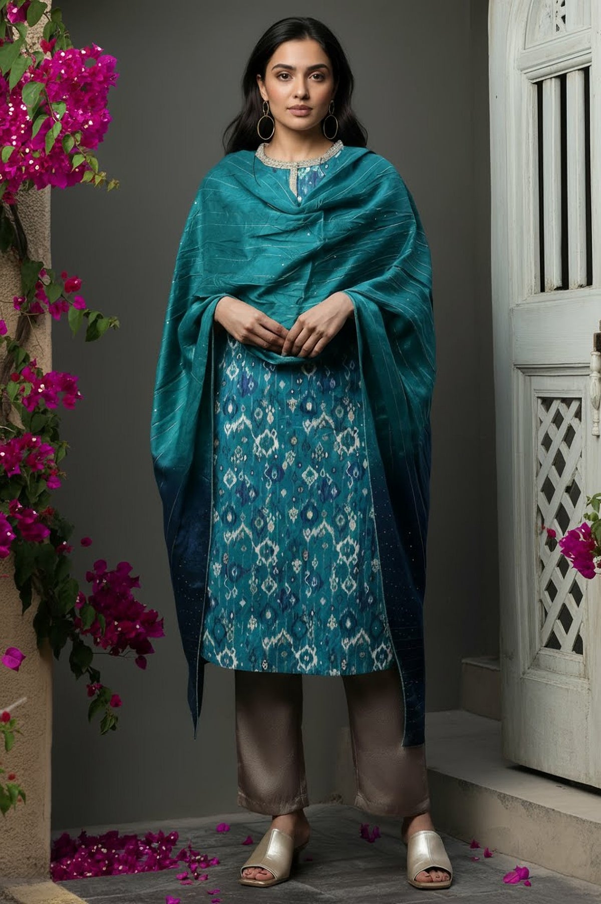 Blue Ombre Sequined Dupatta - FS