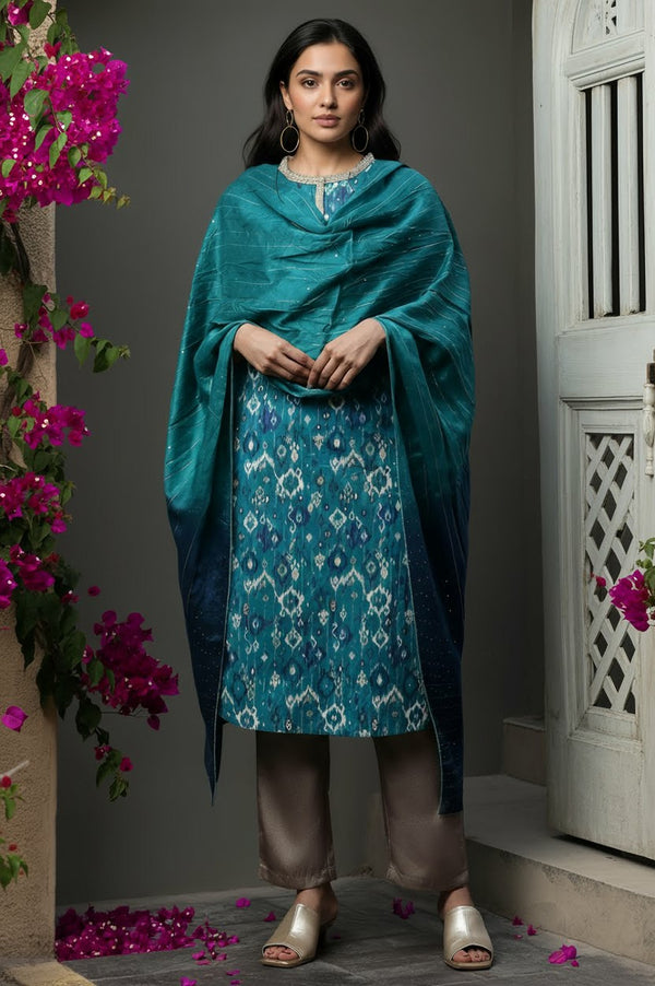 Blue Ombre Sequined Dupatta