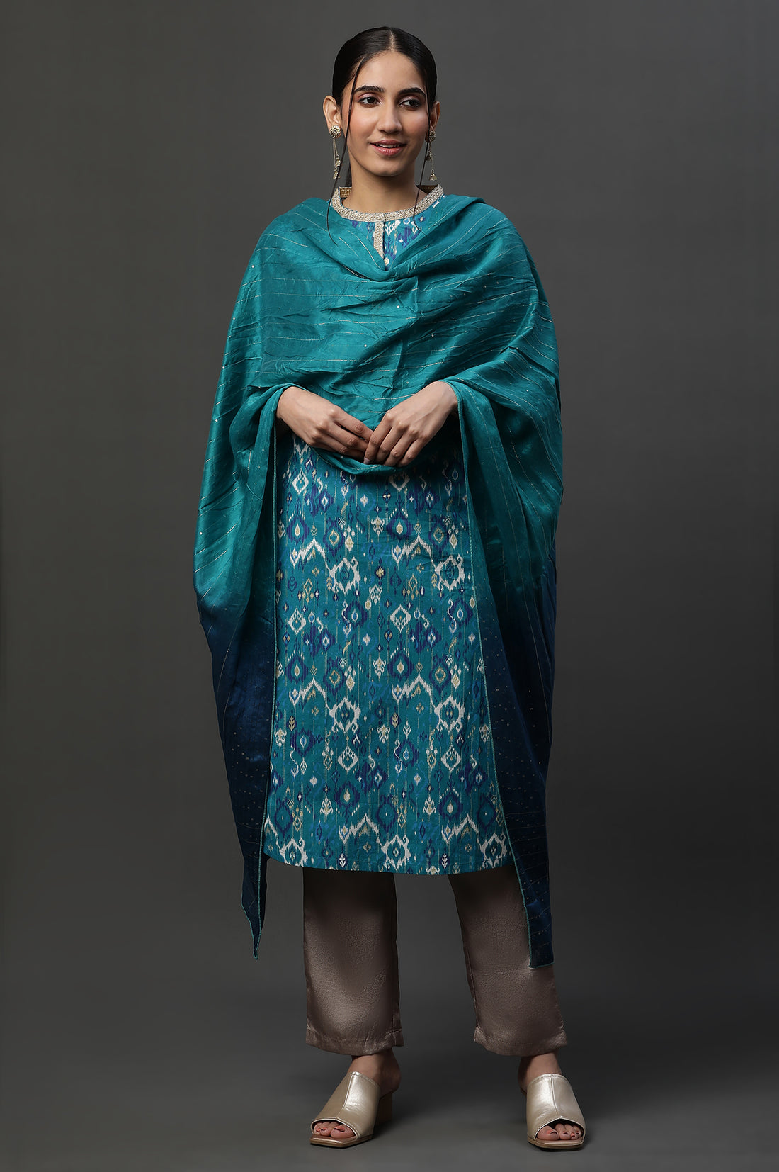 Blue Ombre Zari Sequined Dupatta