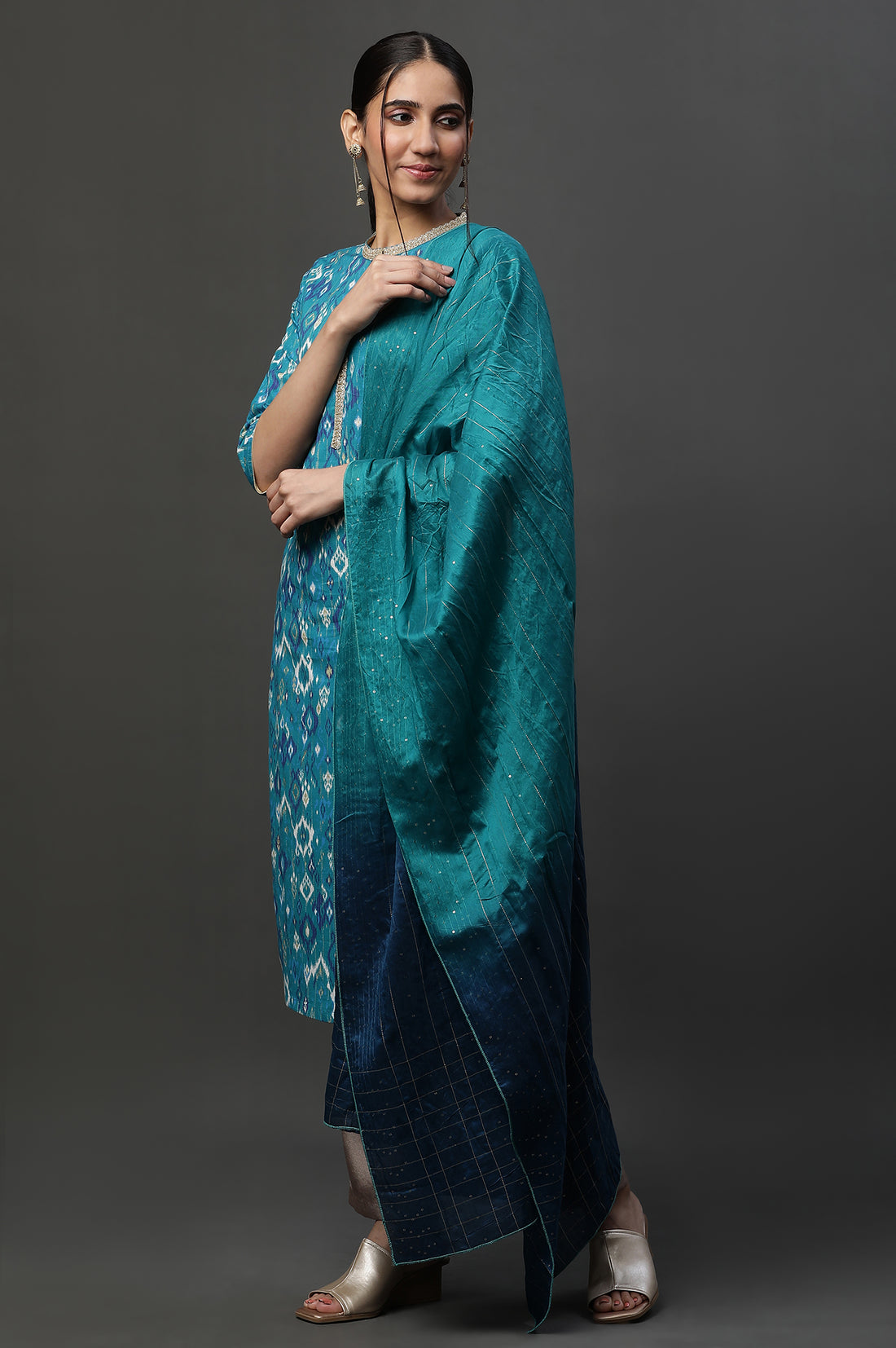 Blue Ombre Zari Sequined Dupatta