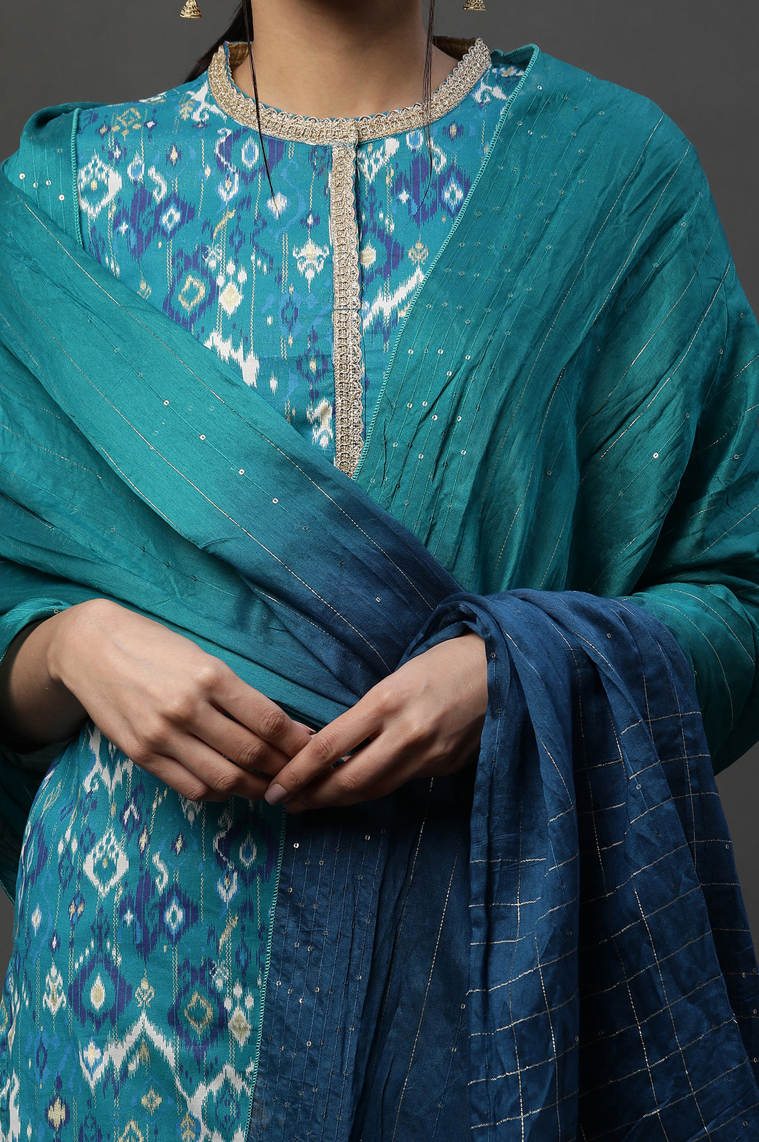 Blue Ombre Zari Sequined Dupatta