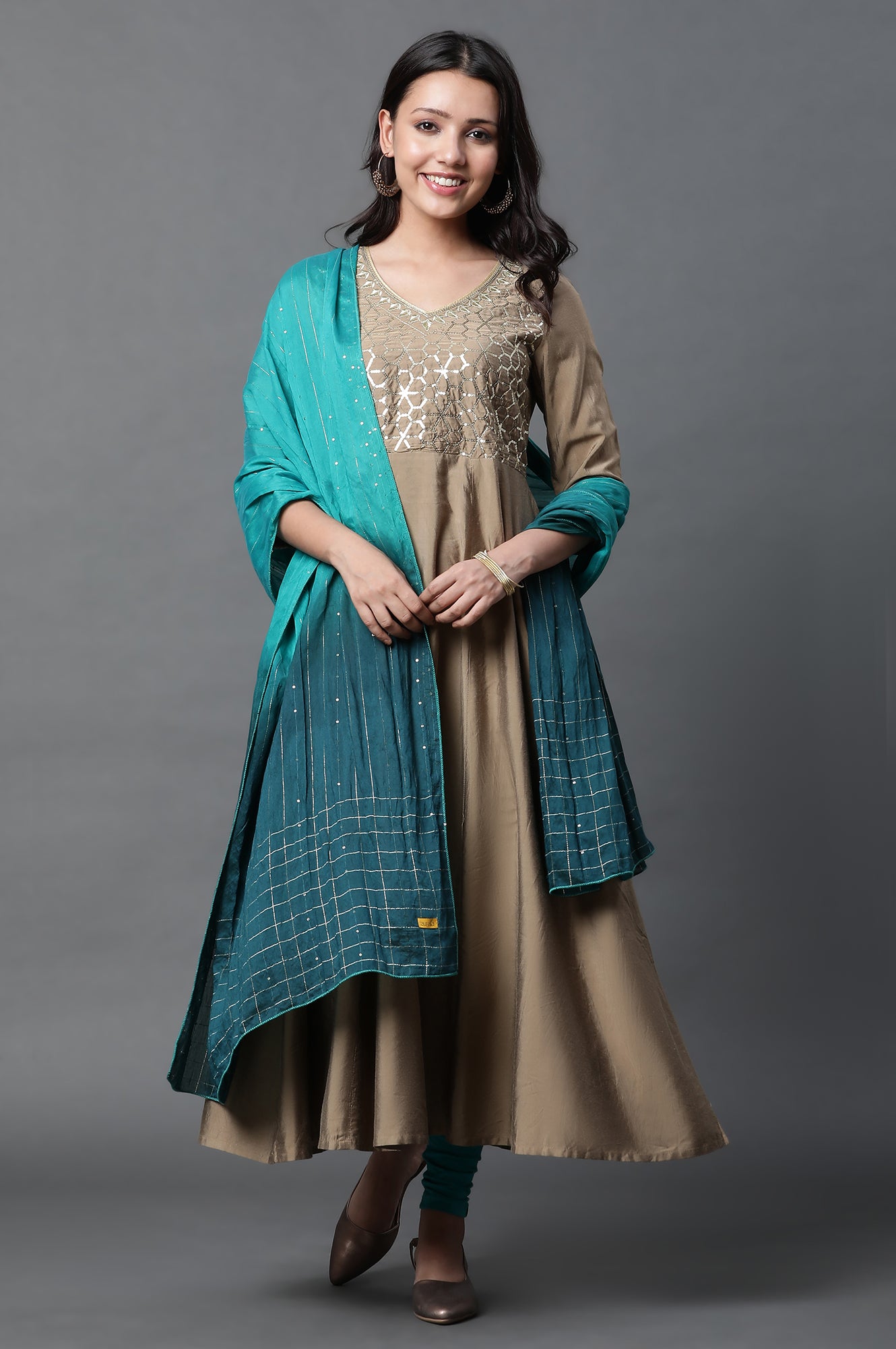 Green and Blue Ombre Embellished Dupatta