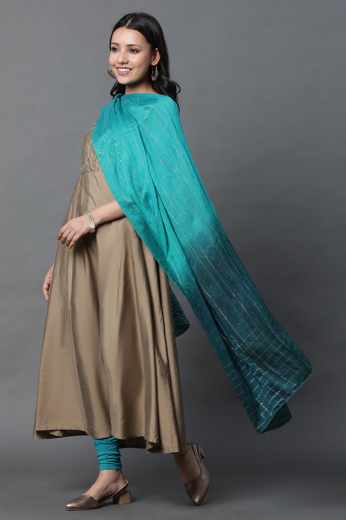 Green and Blue Ombre Embellished Dupatta