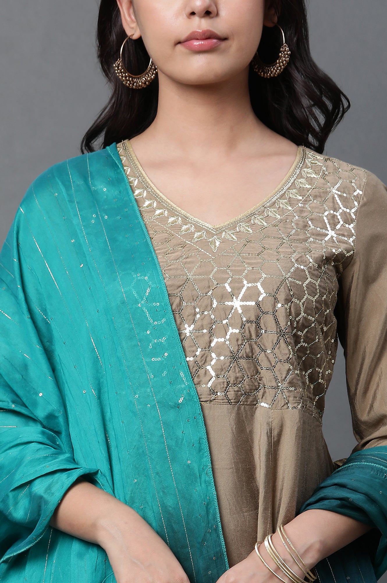 Green and Blue Ombre Embellished Dupatta