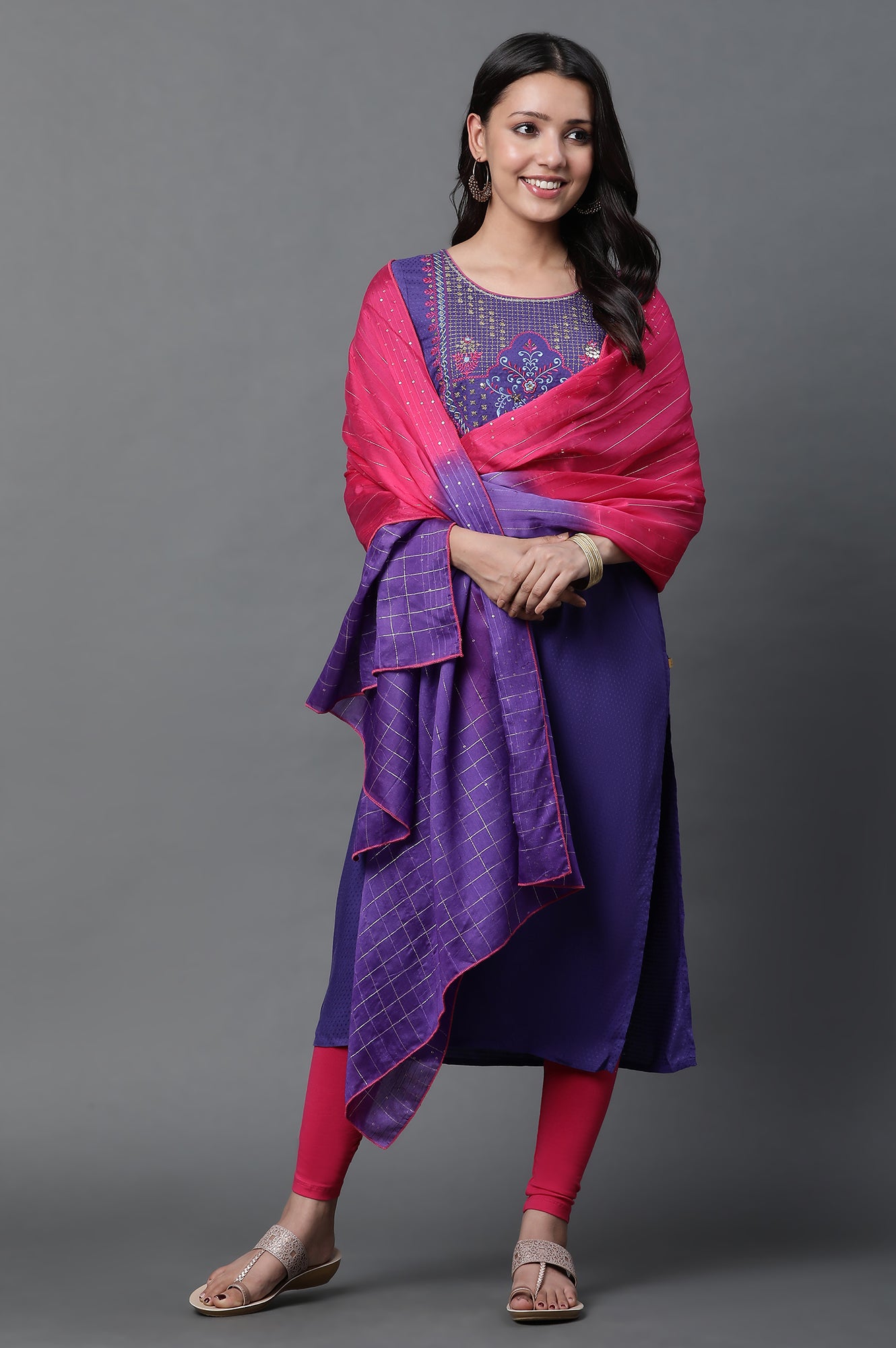 Pink and Purple Ombre Embellished Dupatta