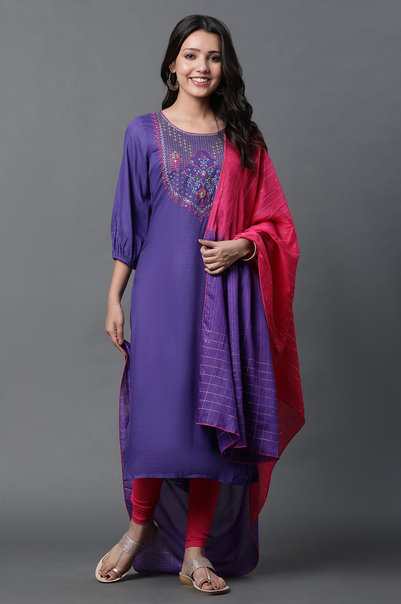 Pink and Purple Ombre Embellished Dupatta