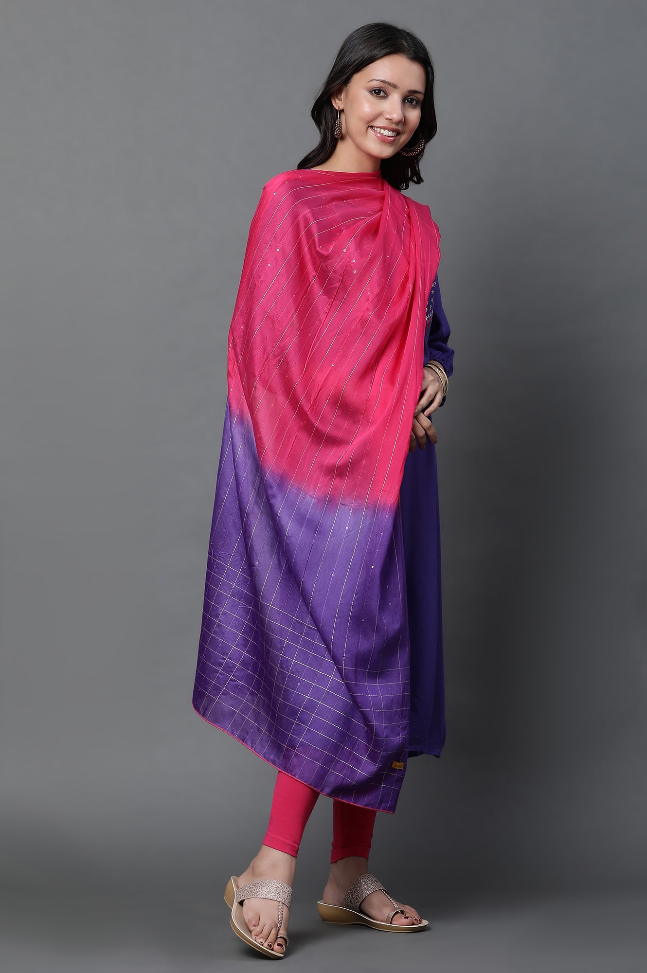 Pink and Purple Ombre Embellished Dupatta