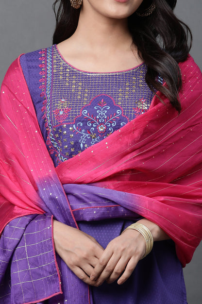 Pink and Purple Ombre Embellished Dupatta