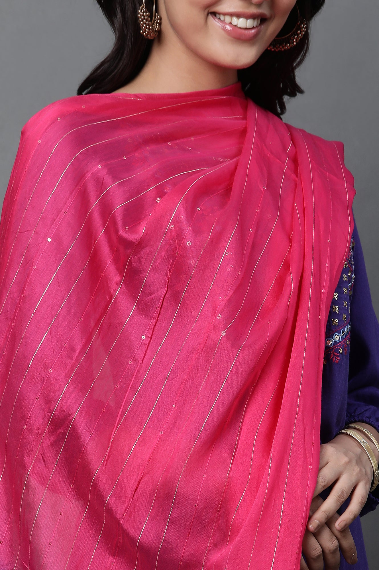 Pink and Purple Ombre Embellished Dupatta