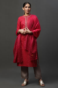 Red Ombre Zari Sequined Dupatta