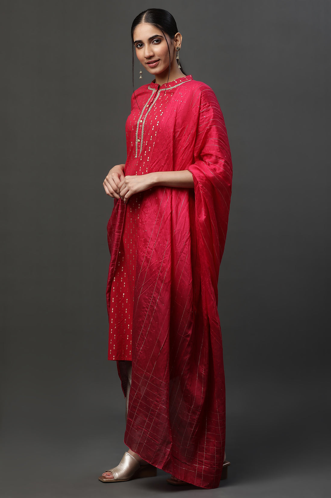 Red Ombre Zari Sequined Dupatta