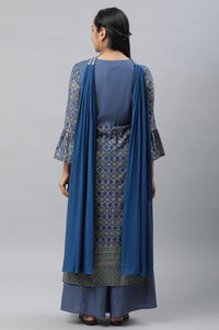 Bright Blue Embellished Kurta, Palazzo and Choker Dupatta