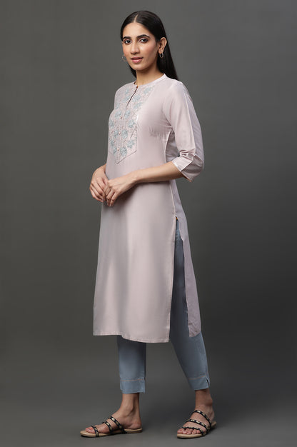 Mauve Pink Embroidered Kurta, Pants and Dupatta Set