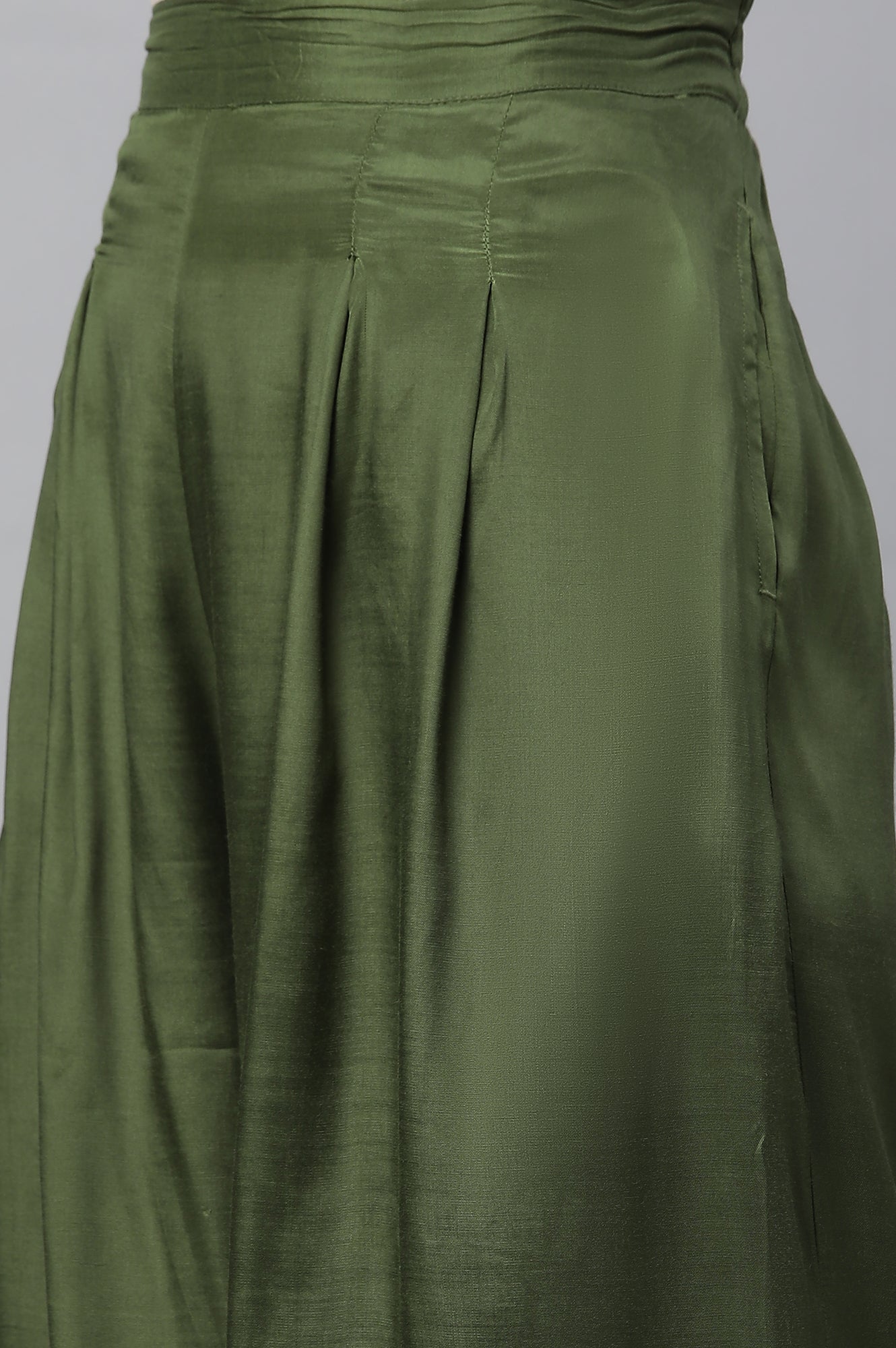 Green Shantung Top, Gilet and Pants Set