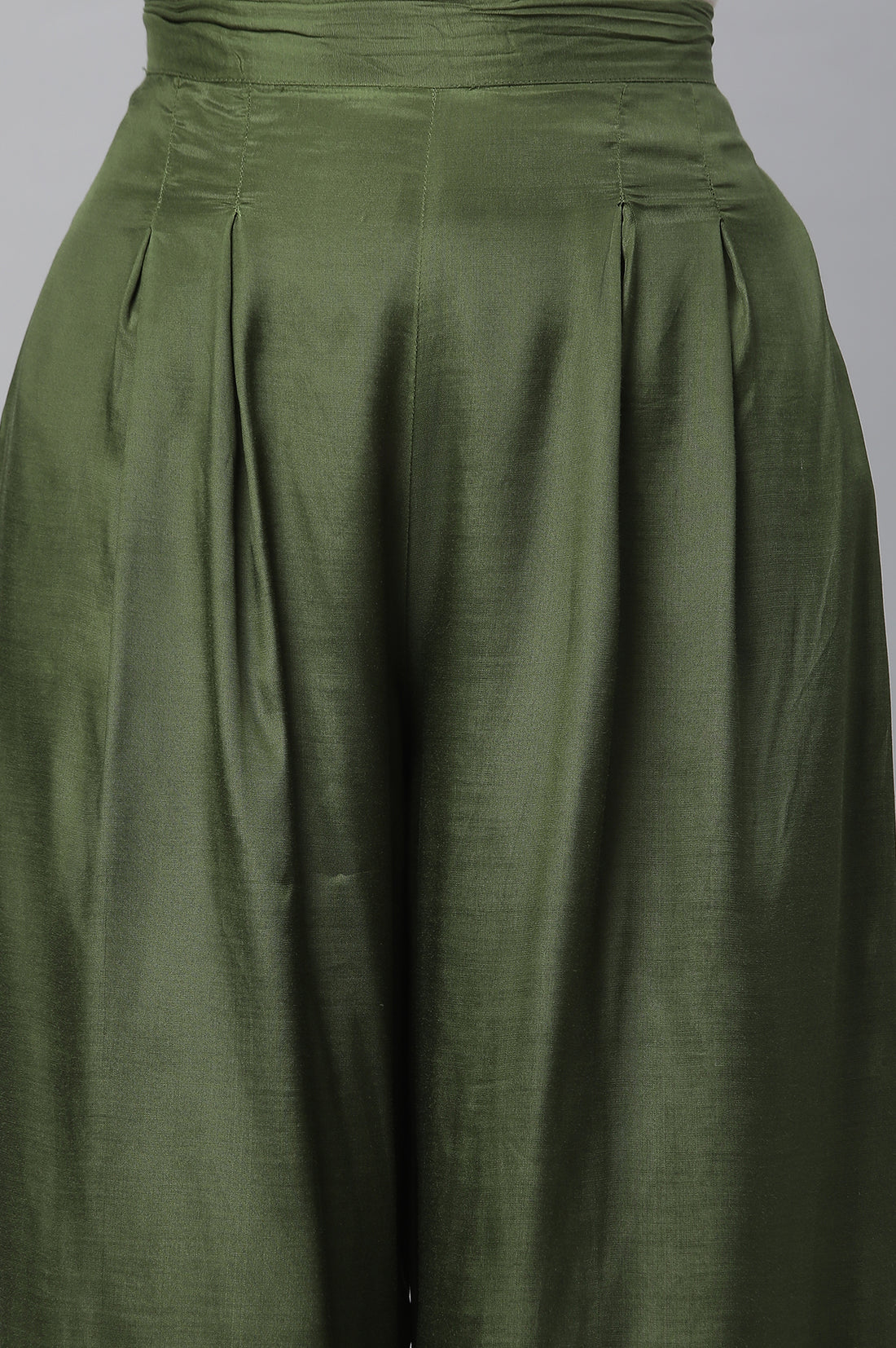 Green Shantung Top, Gilet and Pants Set