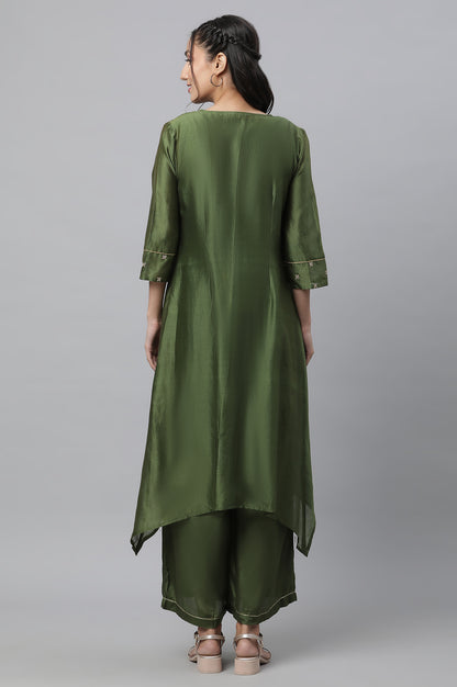 Green Shantung Top, Gilet and Pants Set