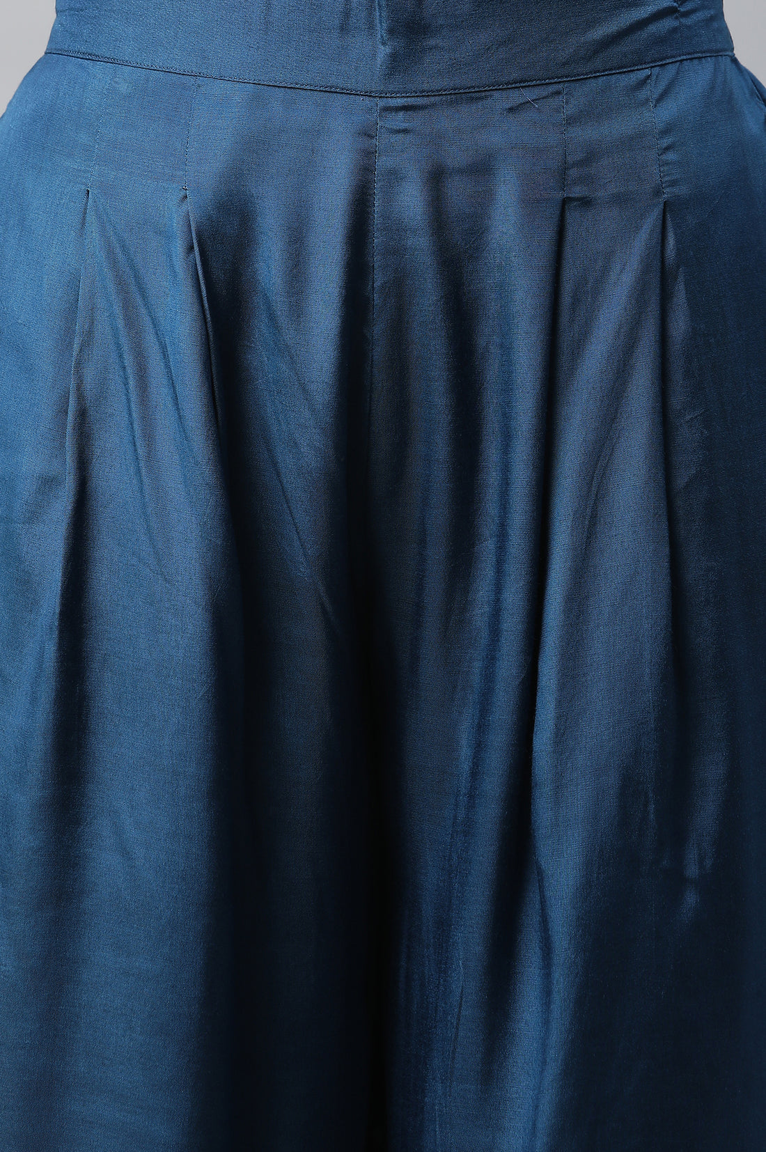 Blue Shantung Sequined Top, Sheer Gilet and Pants Set