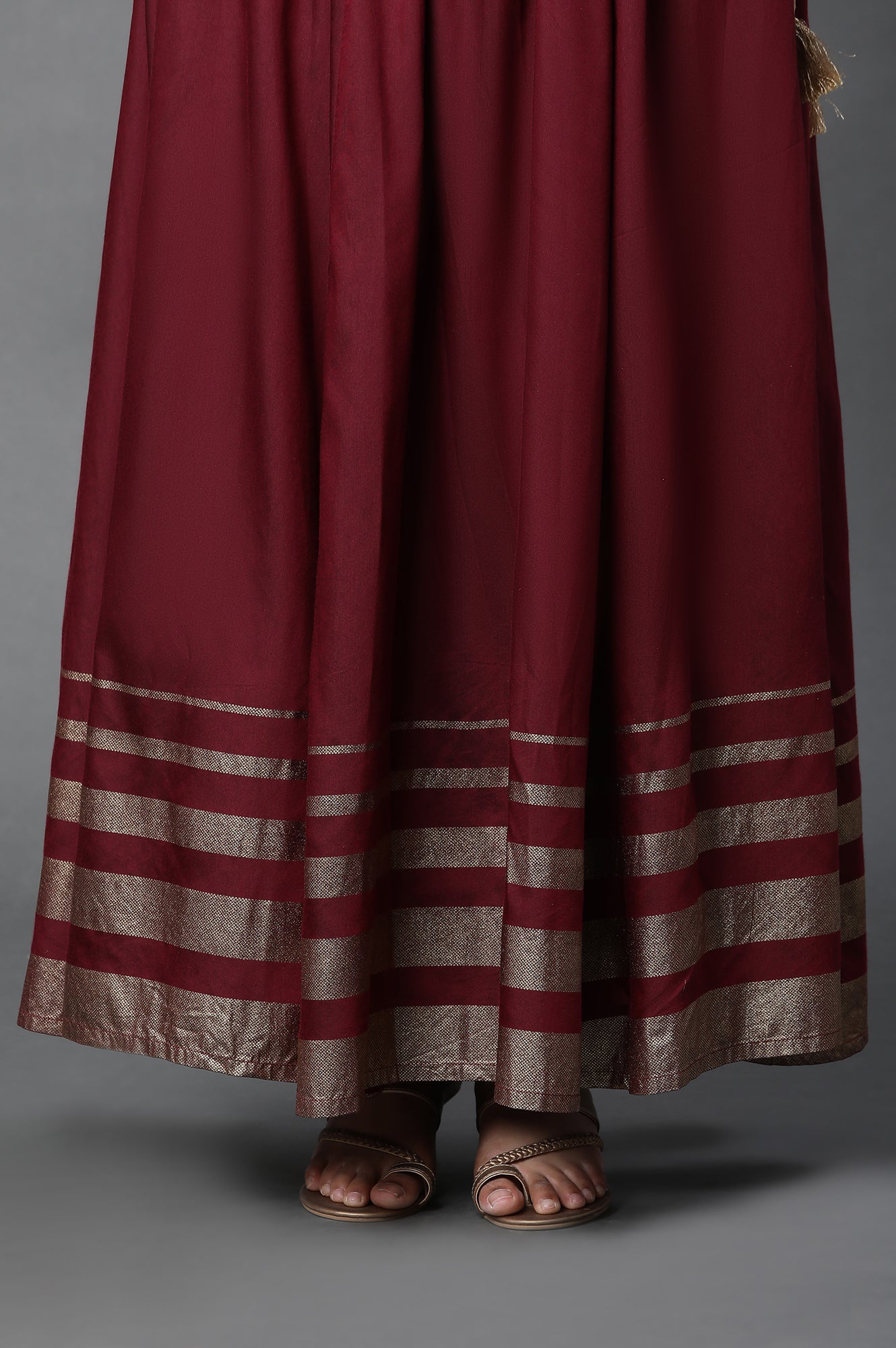 Maroon Embroidered Short Kurti, Skirt and Dupatta Set