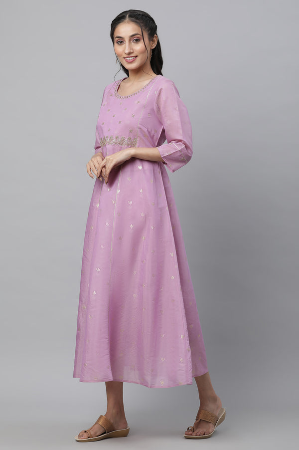 Purple Embroidered Chanderi Festive Dress and Dupatta Set