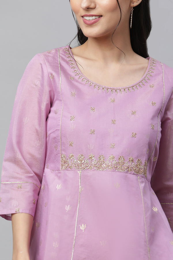Purple Embroidered Chanderi Festive Dress and Dupatta Set