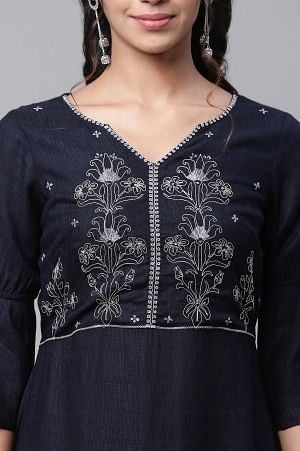 Blue Asymmetrical Embroidered Kurta and Palazzo Set