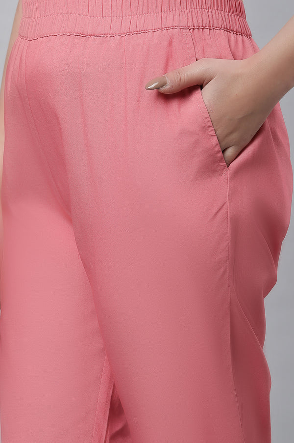 Raspberry Pink Embroidered Kurta, Palazzo & Dupatta Set