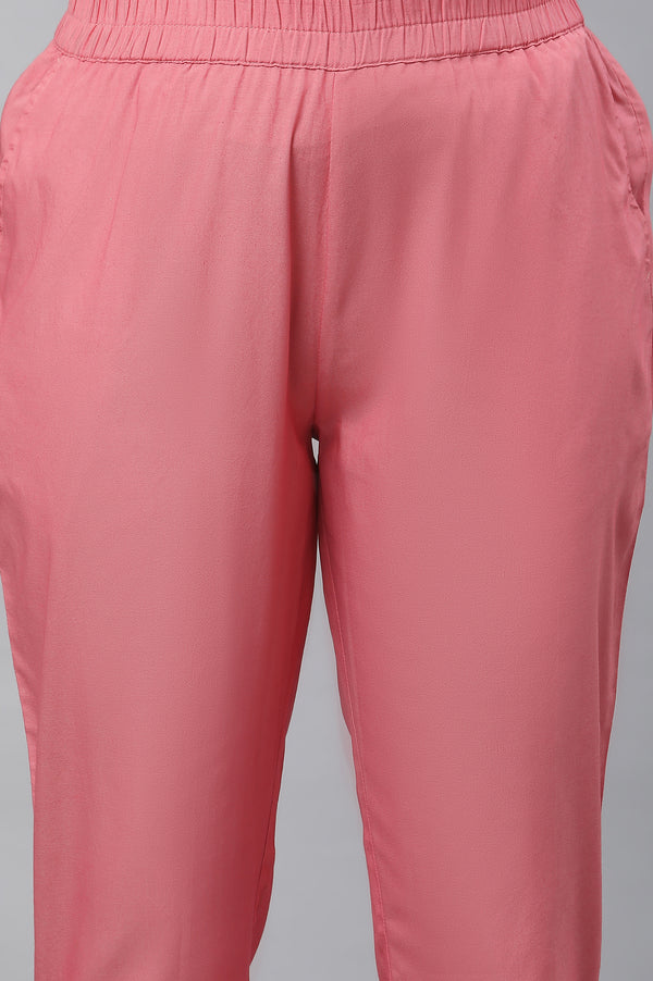 Raspberry Pink Embroidered Kurta, Palazzo & Dupatta Set