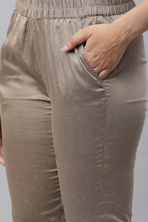 Greyish Gold Toned Brown Festive Kurta, Pants &amp; Dupatta Set