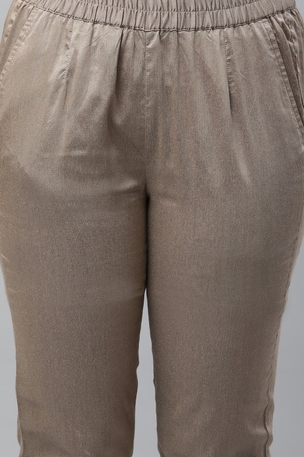 Greyish Gold Toned Brown Festive Kurta, Pants & Dupatta Set