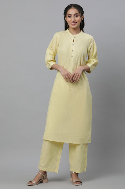 Yellow Cotton Lurex Kurta &amp; Palazzo Set