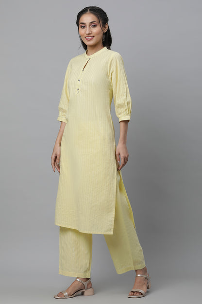 Yellow Cotton Lurex Kurta &amp; Palazzo Set