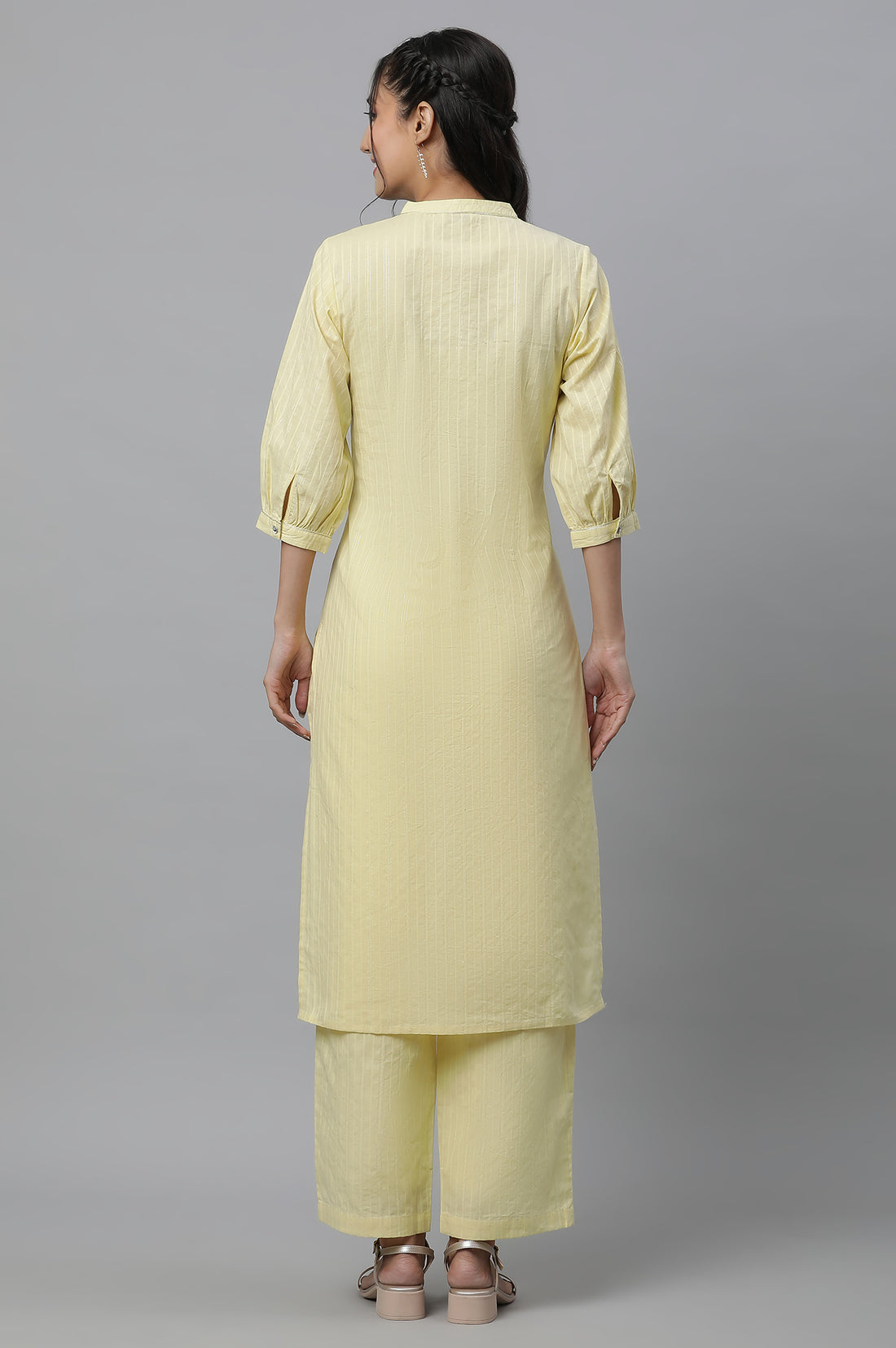 Yellow Cotton Lurex Kurta and Palazzo Co-ord Set