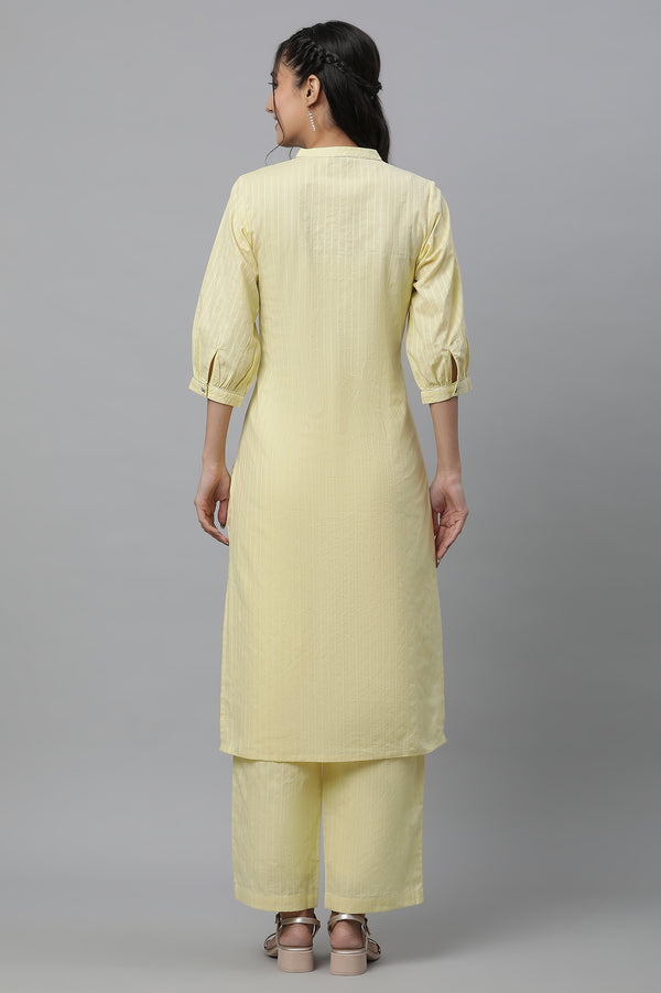 Yellow Cotton Lurex Kurta and Palazzo Co-ord Set