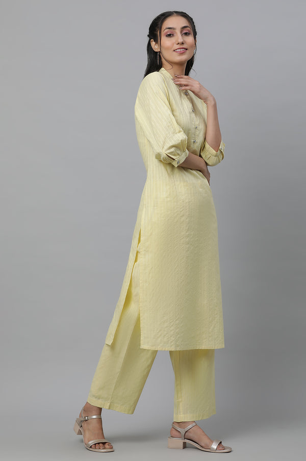 Yellow Cotton Lurex Kurta and Palazzo Co-ord Set