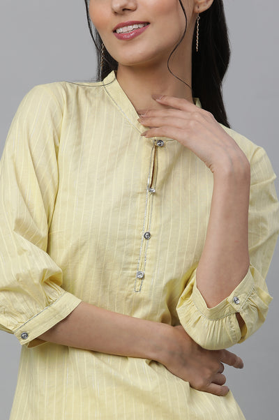Yellow Cotton Lurex Kurta & Palazzo Set