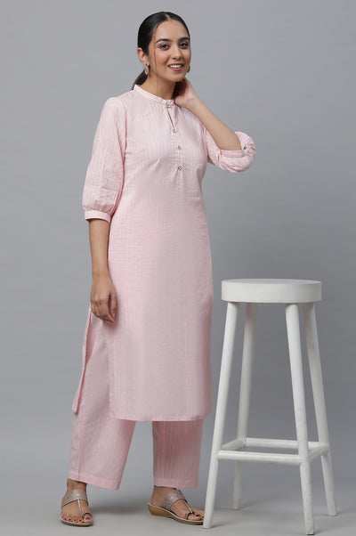 Pink Cotton Lurex Kurta & Palazzo Set
