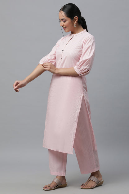 Pink Cotton Lurex Kurta &amp; Palazzo Set