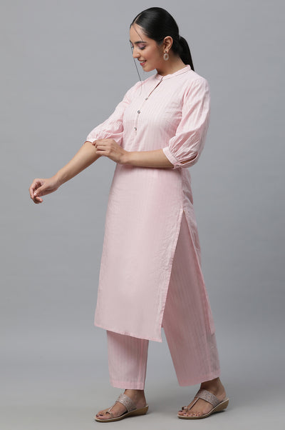 Pink Cotton Lurex Kurta & Palazzo Set