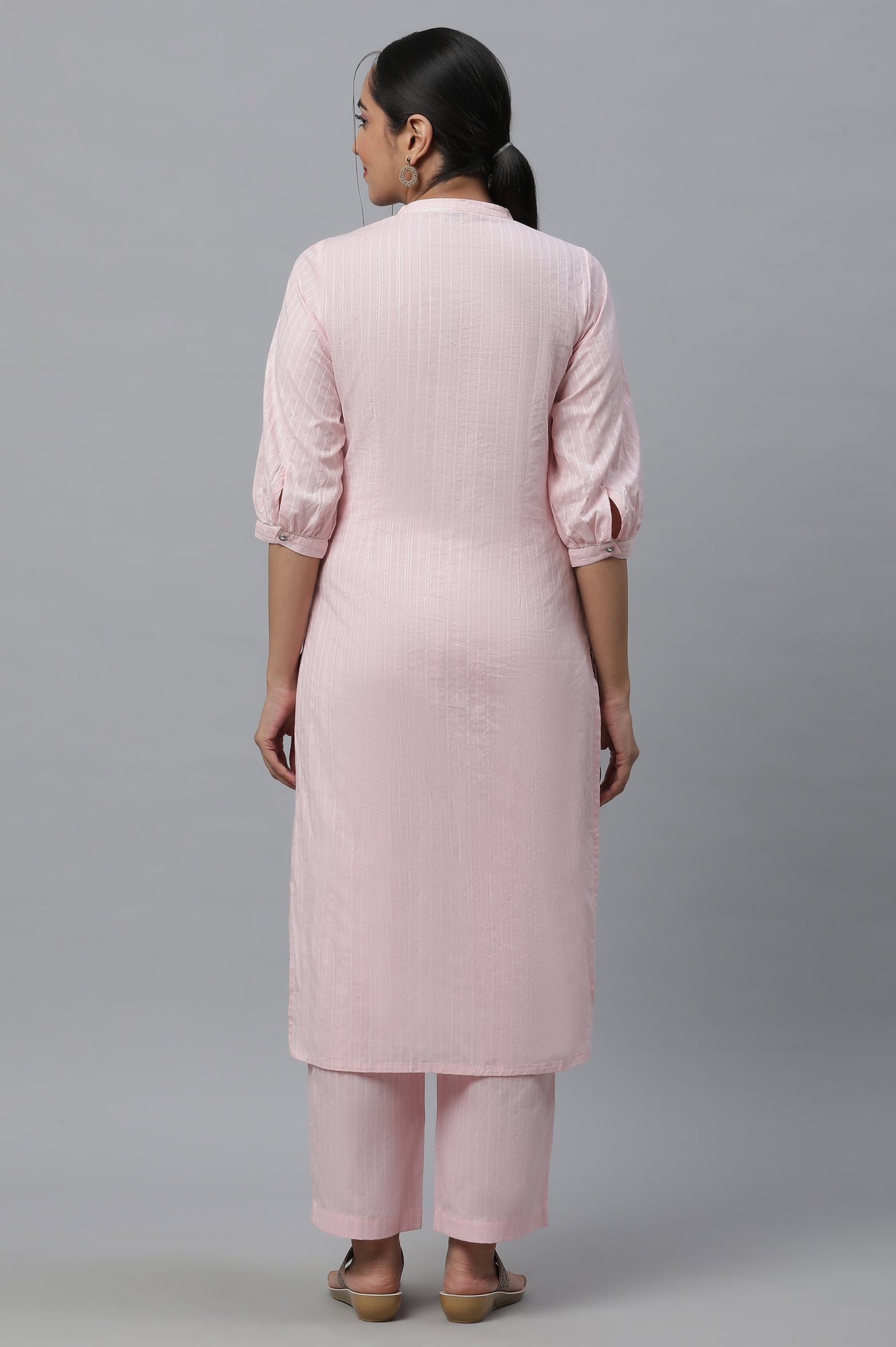 Pink Cotton Lurex Kurta &amp; Palazzo Set