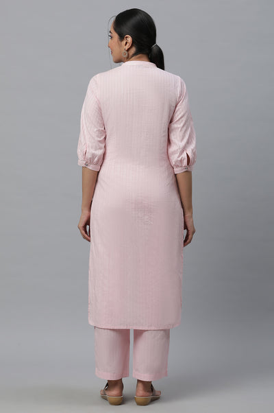 Pink Cotton Lurex Kurta & Palazzo Set