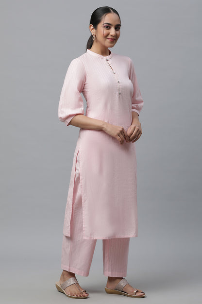 Pink Cotton Lurex Kurta &amp; Palazzo Set