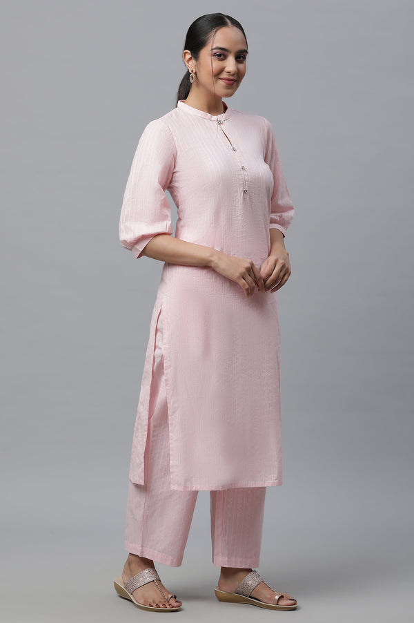 Pink Cotton Lurex Kurta & Palazzo Set