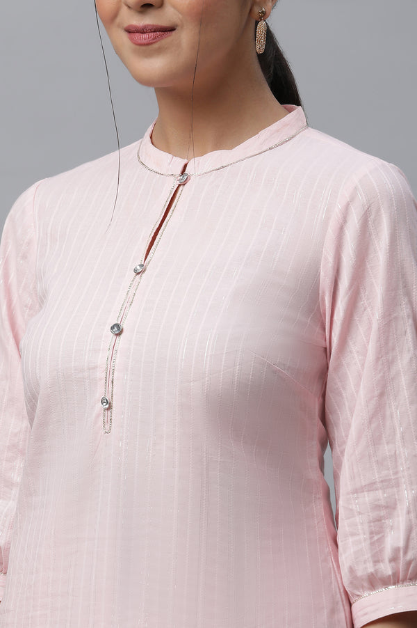 Pink Cotton Lurex Kurta & Palazzo Set