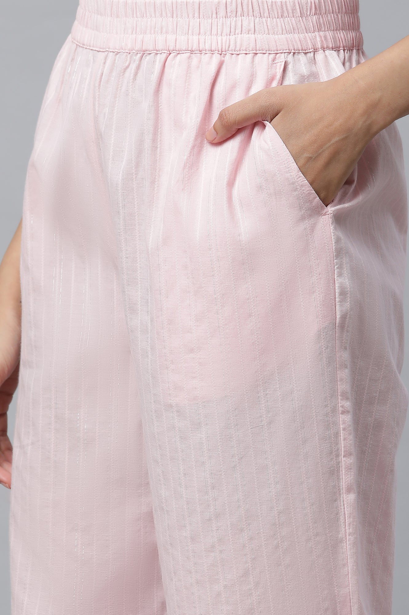 Pink Cotton Lurex Kurta &amp; Palazzo Set