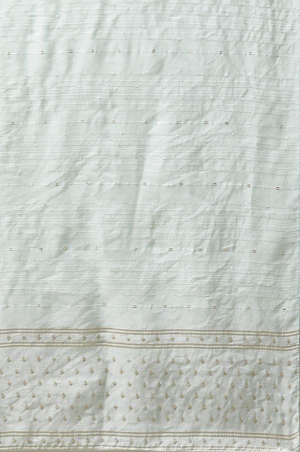 Off-White Asymmetrical Embellished Kurta, Tights & Mint Dupatta