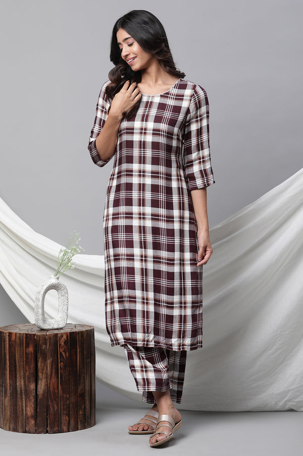 Maroon Checker Kurta & Narrow Palazzo Co-ord Set